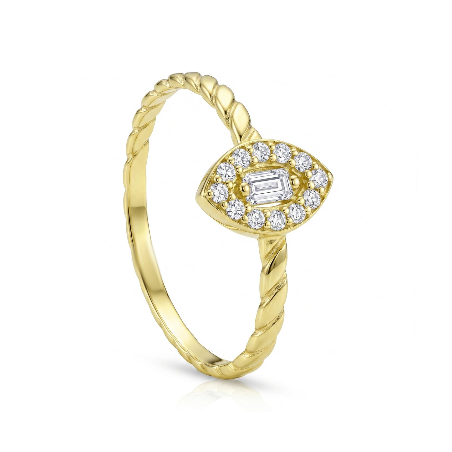 18K Gold Evil Eye Baguette Halo Ring
