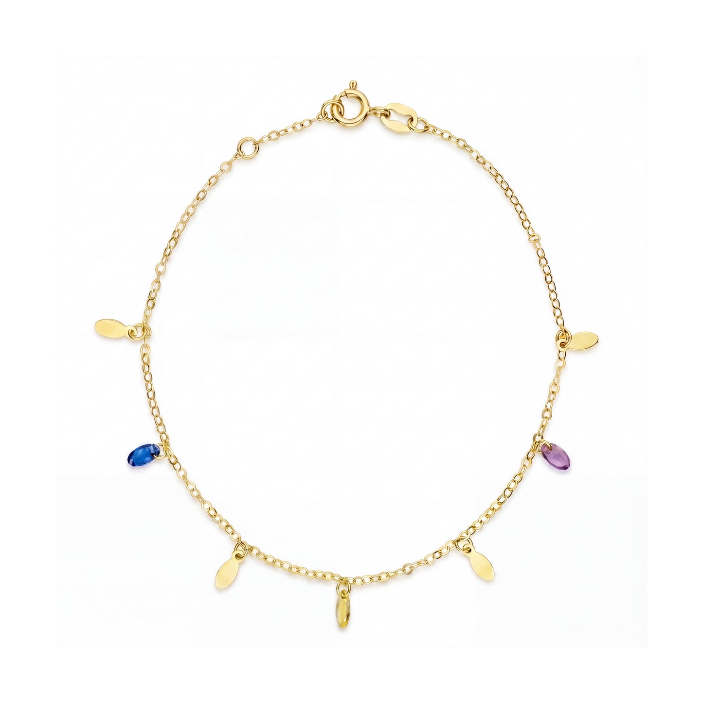 18K Gold Multi-Color Stone Charm bracelet