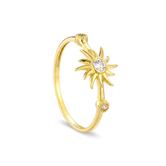 18K Gold Sunburst Zircon Pinky Ring