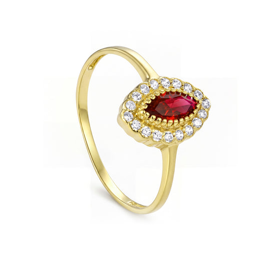 18K Solid Gold Marquise Red Zircon