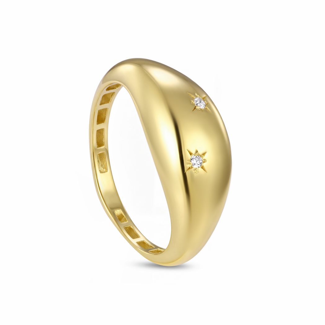 18K Gold Starburst Dome Signet Pinky Ring