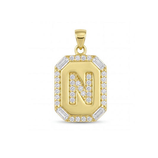 18K Gold Initial Cubic Zirconia Pendant