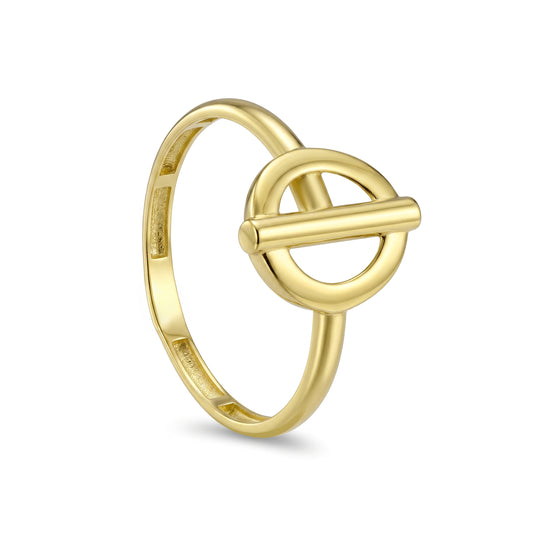 18K Gold Geometric Circle & Bar Ring