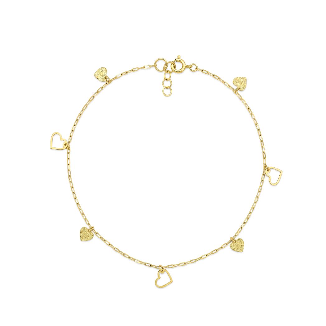 18K Gold Dainty Heart Dangle Anklet