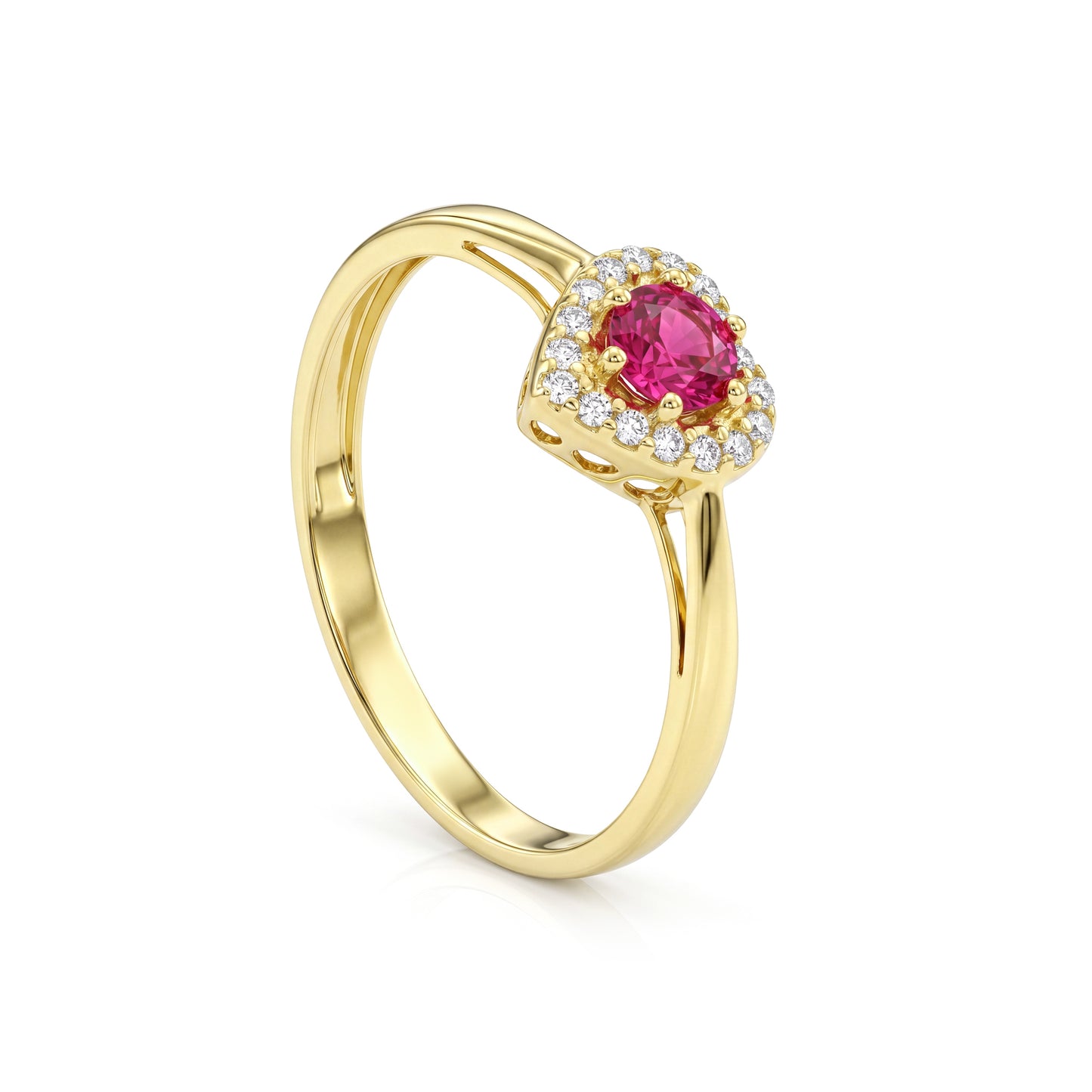 18K Gold Round Ruby Halo Ring