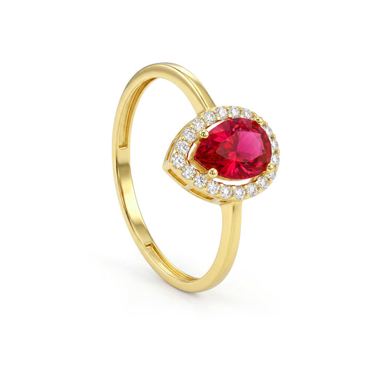 18K Solid Gold Pear Zircon Halo Ring
