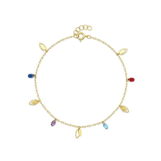 18K Gold Leaf & Multi-Color Teardrop Anklet