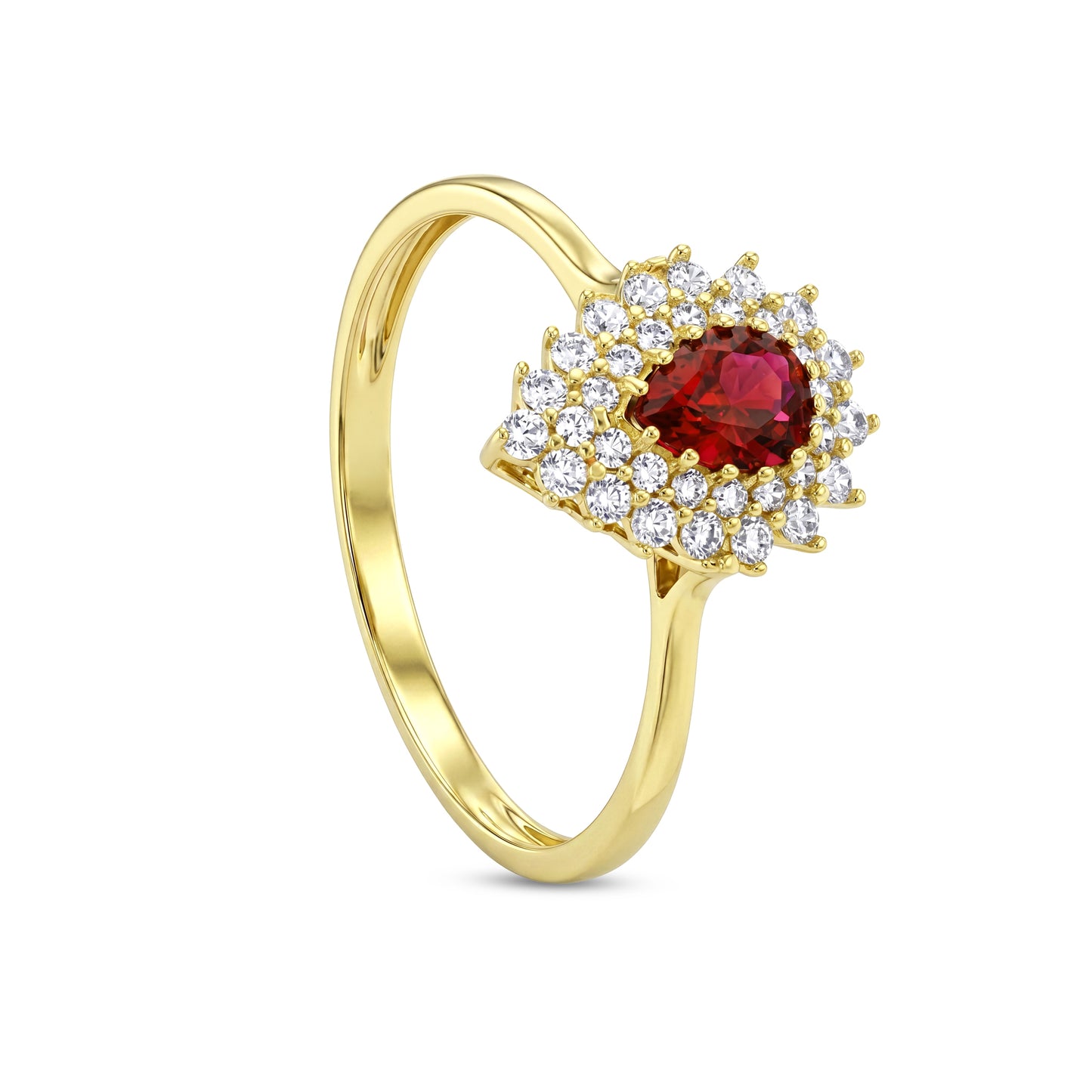 18K Solid Gold Pear Red Zircon Floral
