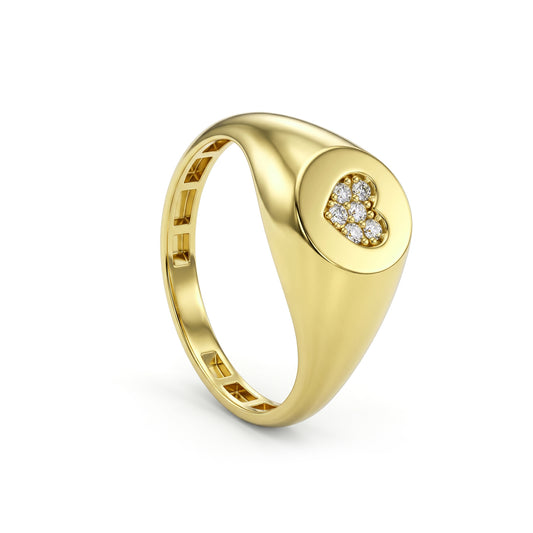 18K Gold Dainty Heart-Accent Pinky Ring