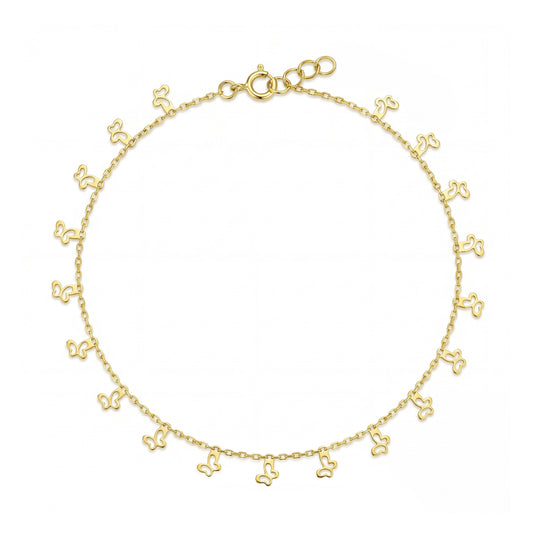 18K Solid Gold Butterfly Charms Anklet