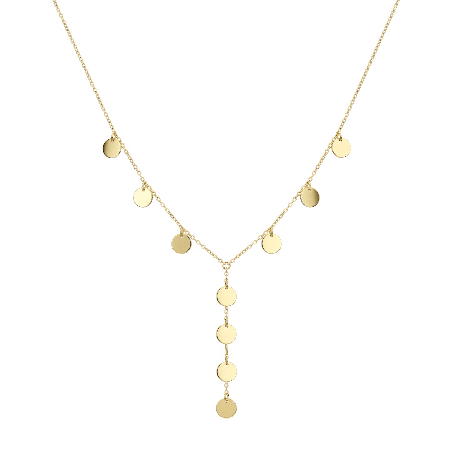 18K Gold Y-Shaped Polished Disc Necklace