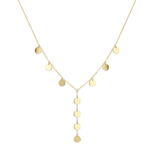 18K Gold Y-Shaped Polished Disc Necklace