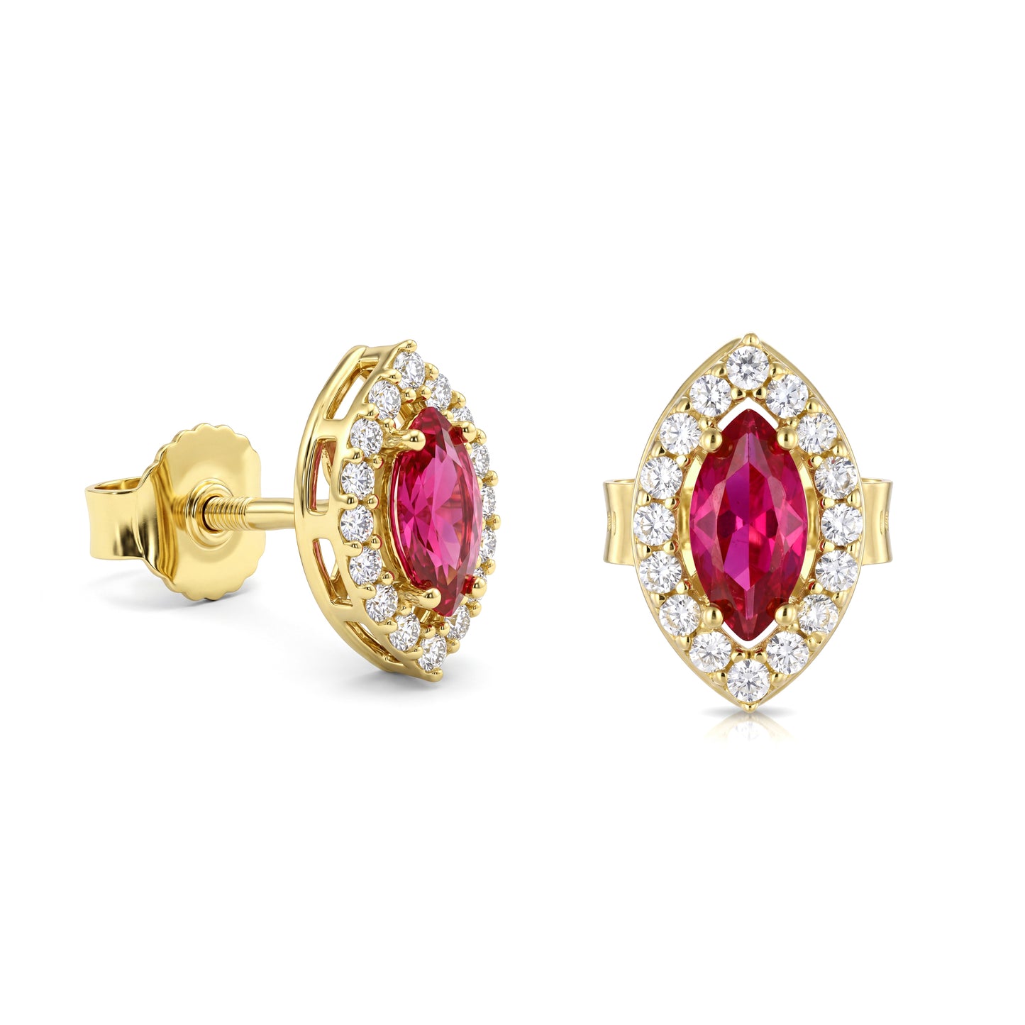 18K Gold Elegant Red Zircon Halo Earring