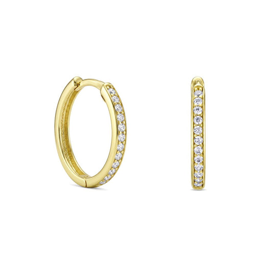 18K Gold Pave Zircon Huggie Hoop Earrings