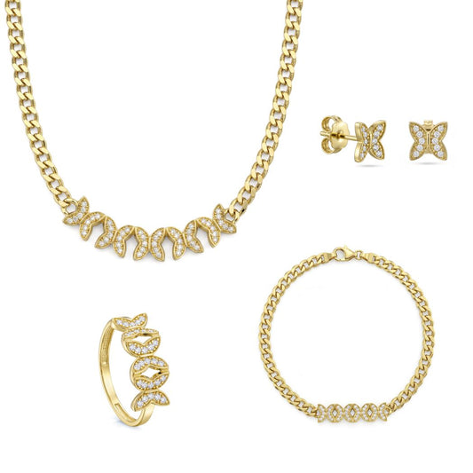 18K Gold Butterfly Curb Chain Jewelry Set
