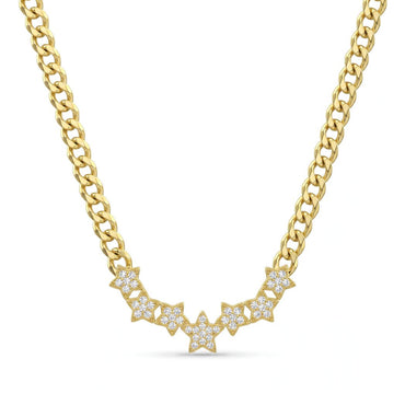 18K Gold Pave Star Curb Chain Jewelry Set