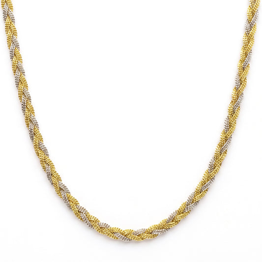 18K Gold Two-Tone Braided Chain Necklace