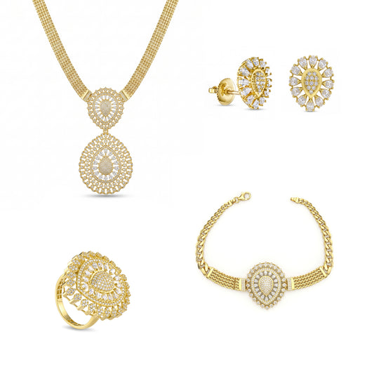18K Gold Emerald & Zircon Grand Statement Set