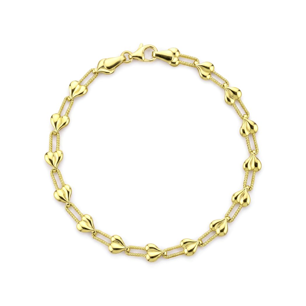 18K Solid Gold Heart Motif Necklace & Bracelet Set