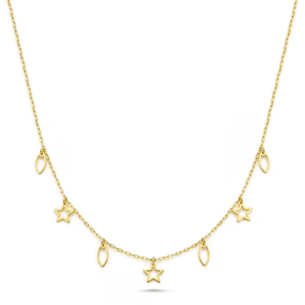18K Gold Star and Marquise Charm Necklace