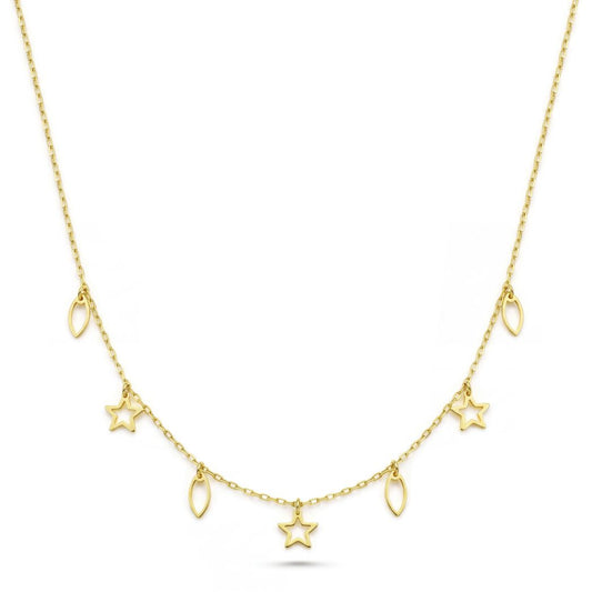 18K Gold Star and Marquise Charm Necklace