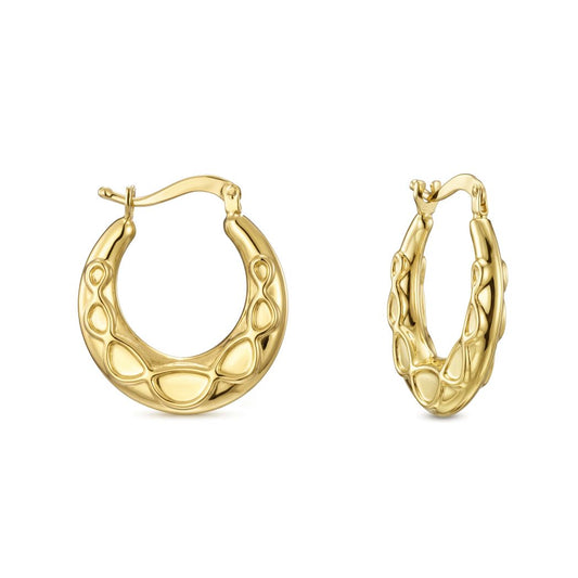 18K Gold Modern Cutout Textured Hoops