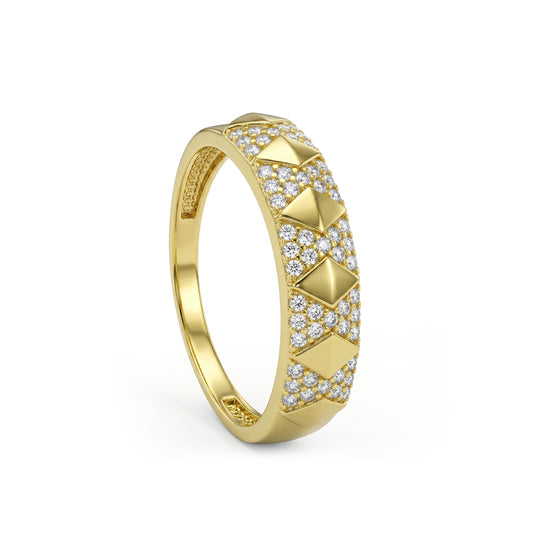 18K Gold Pyramid Studded CZ Ring