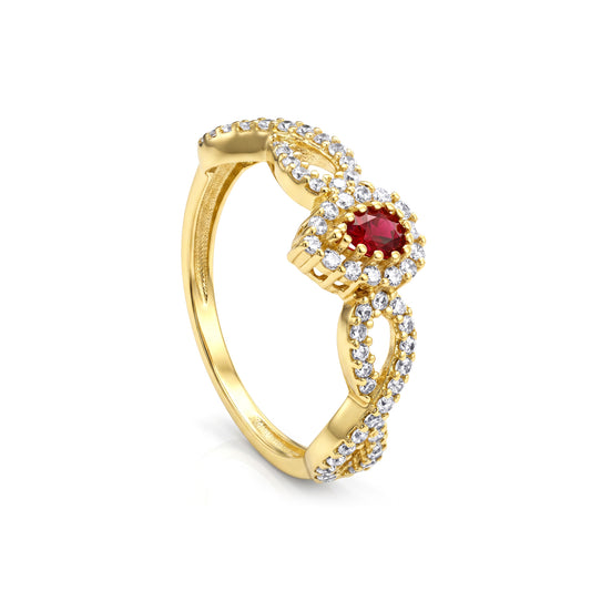 18K Solid Gold Pear-Cut Red Zircon Infinity Ring