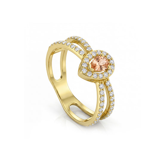 18K Gold Pear Morganite Ring