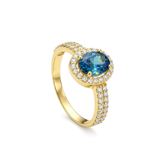 18K Solid Gold Oval Aquamarine Double-Band