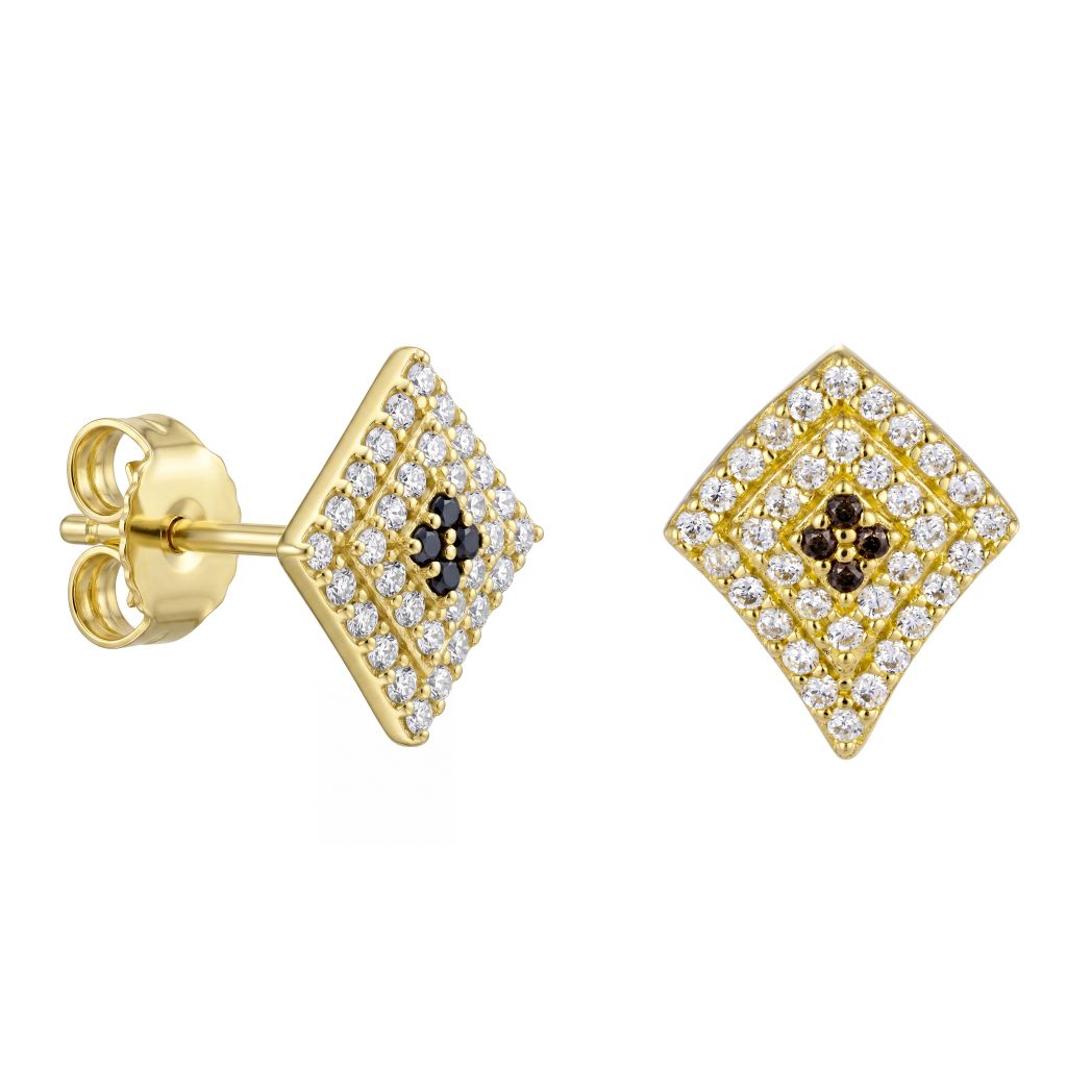 18K Gold Two-Tone Zircon Stud Earrings