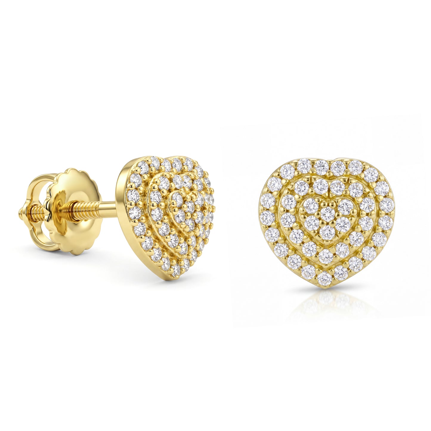 18K Gold Radiant Heart Zircon Stud Earrings