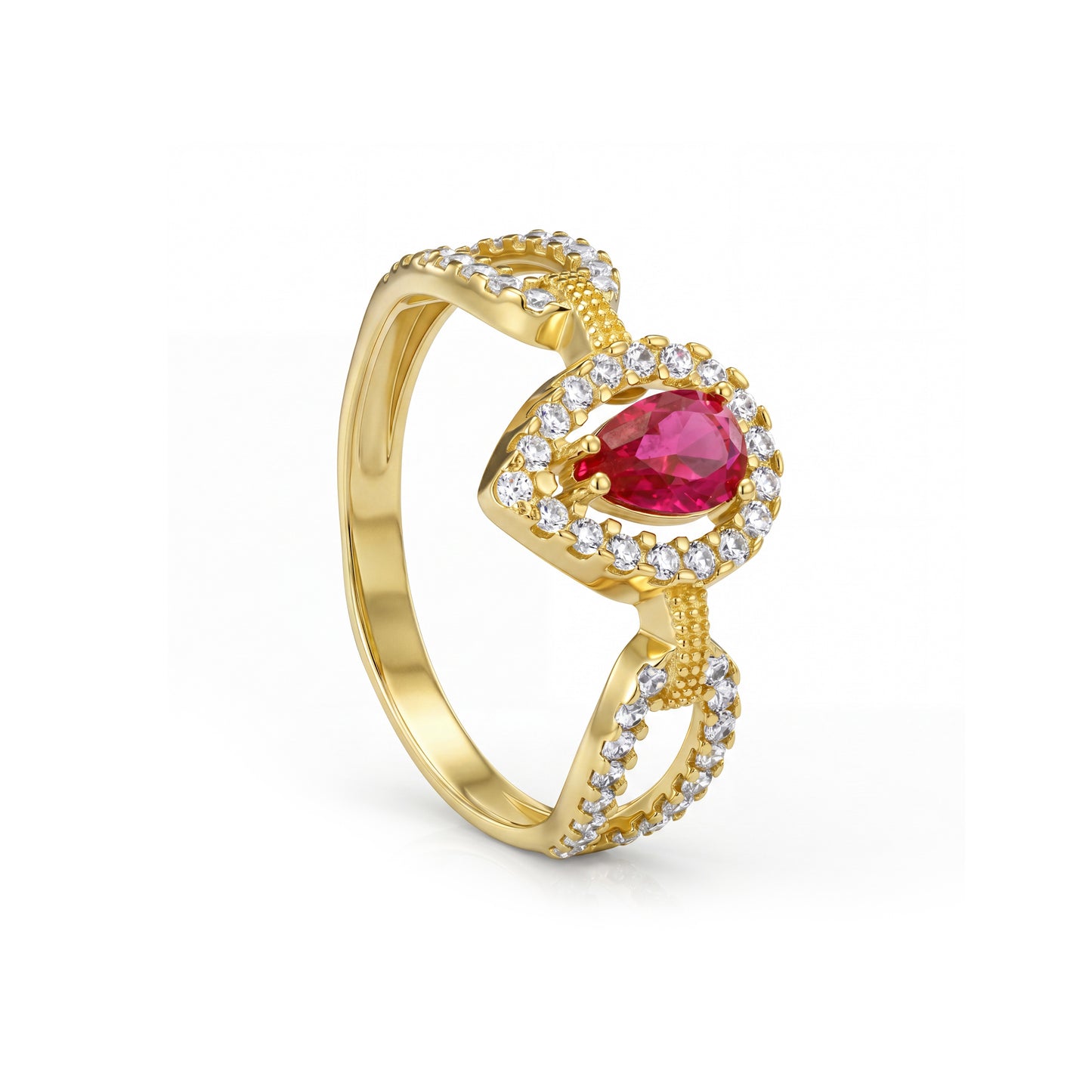 18K Solid Gold Pear Zircon Split-Shank Ring