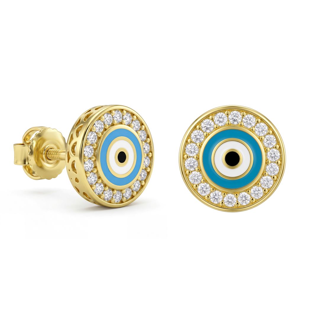 18K Gold Evil Eye Stud Earrings