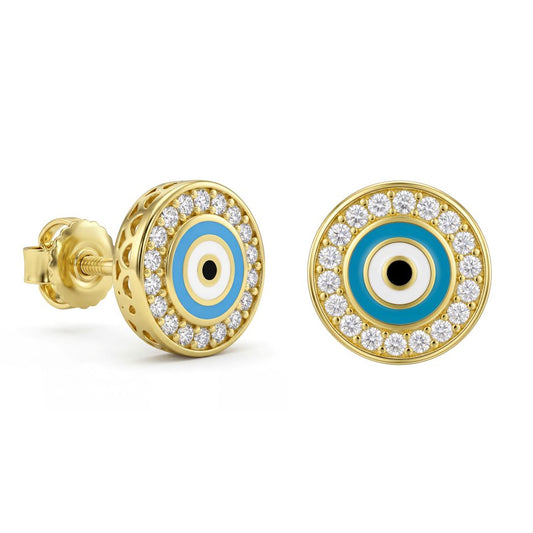 18K Gold Evil Eye Stud Earrings