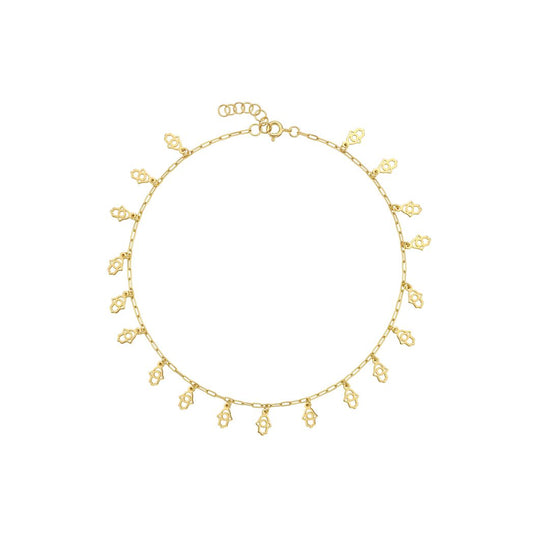 18K Gold Dainty Hamsa Hand Dangle Anklet