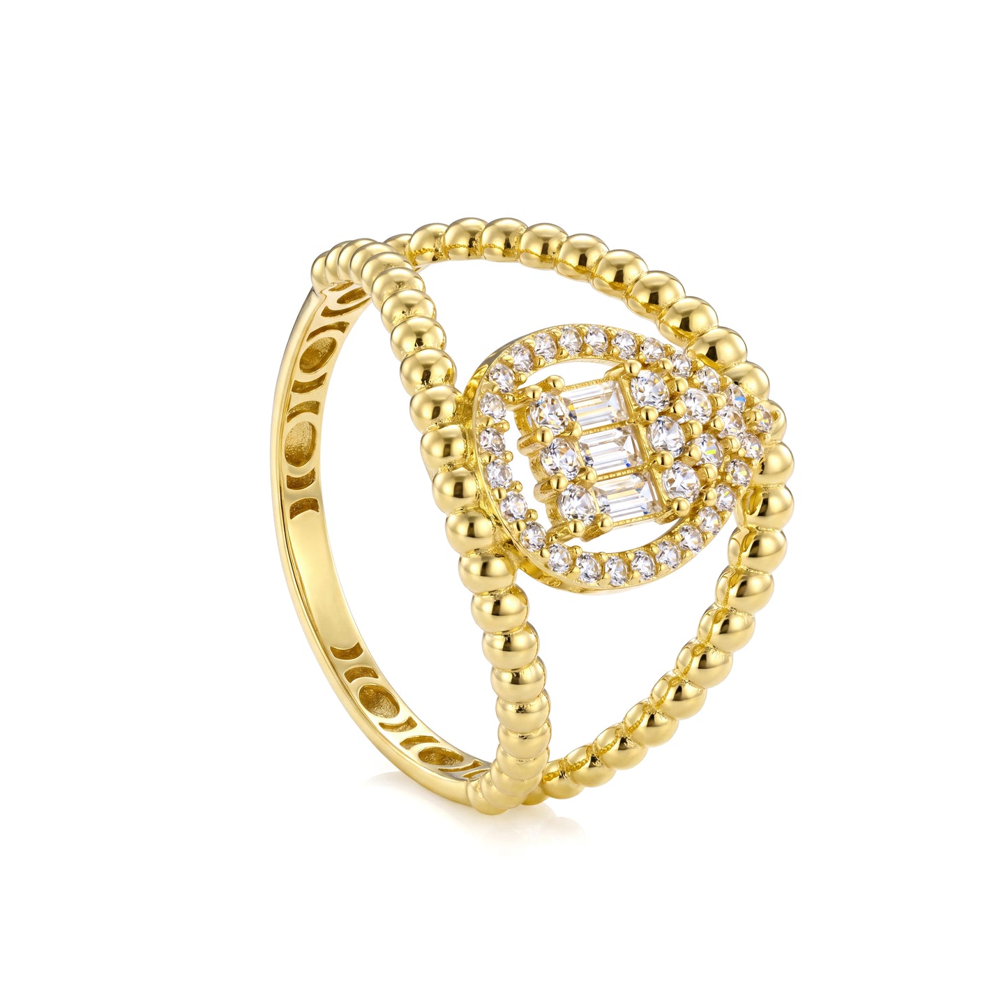 18K Gold Beaded Halo Cluster Ring