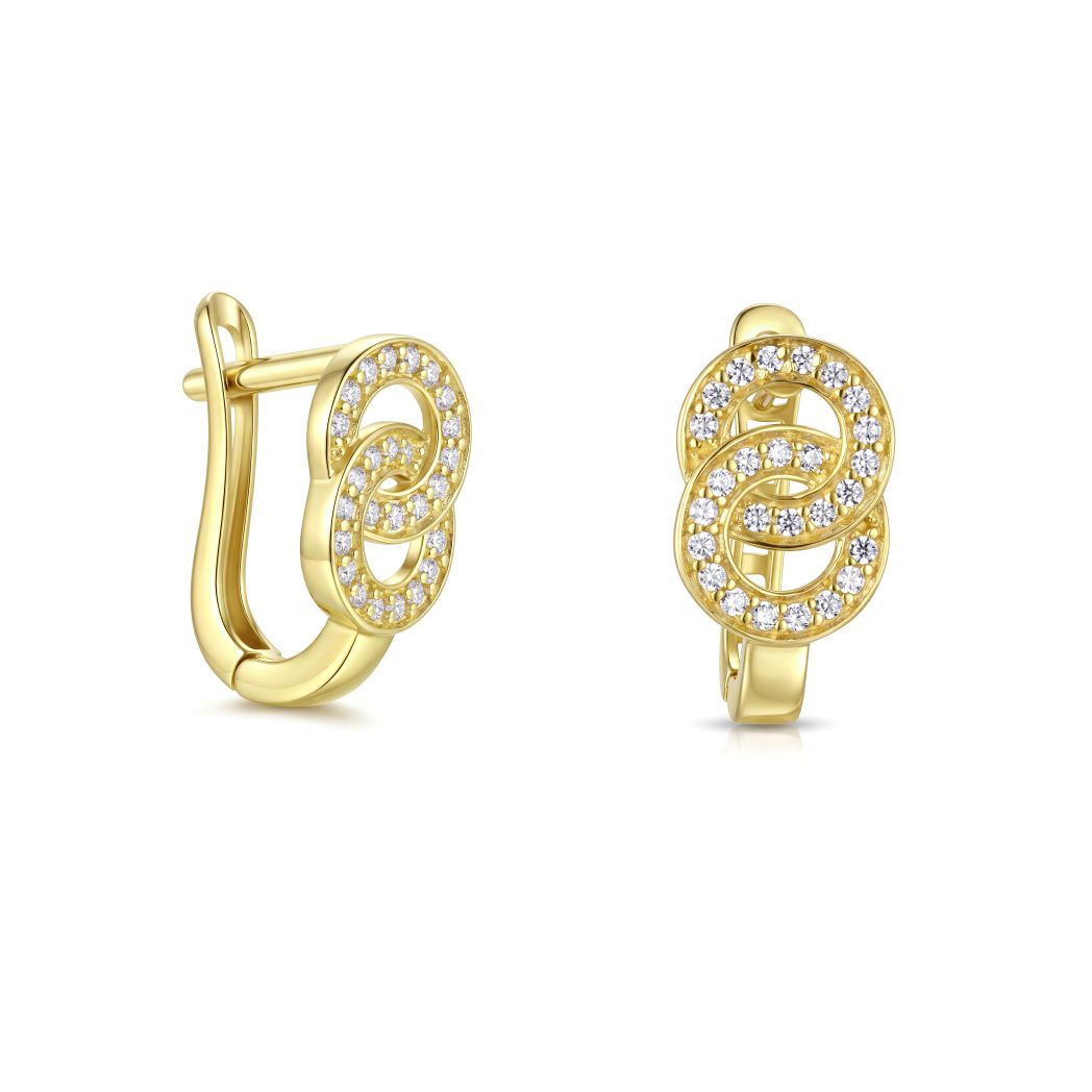 18K Gold Interlocking Circle Cubic Earrings