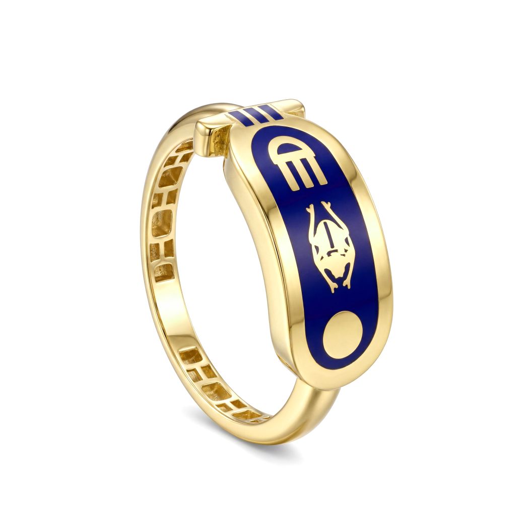 18K Gold Pharaonic Cartouche Enamel Ring