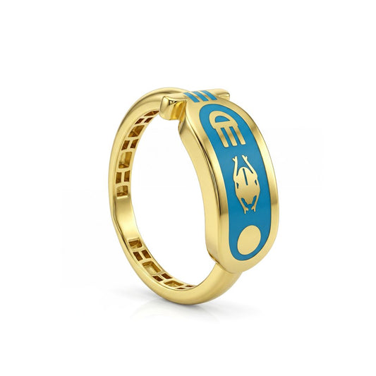 18K Gold Pharaonic Cartouche Enamel Ring