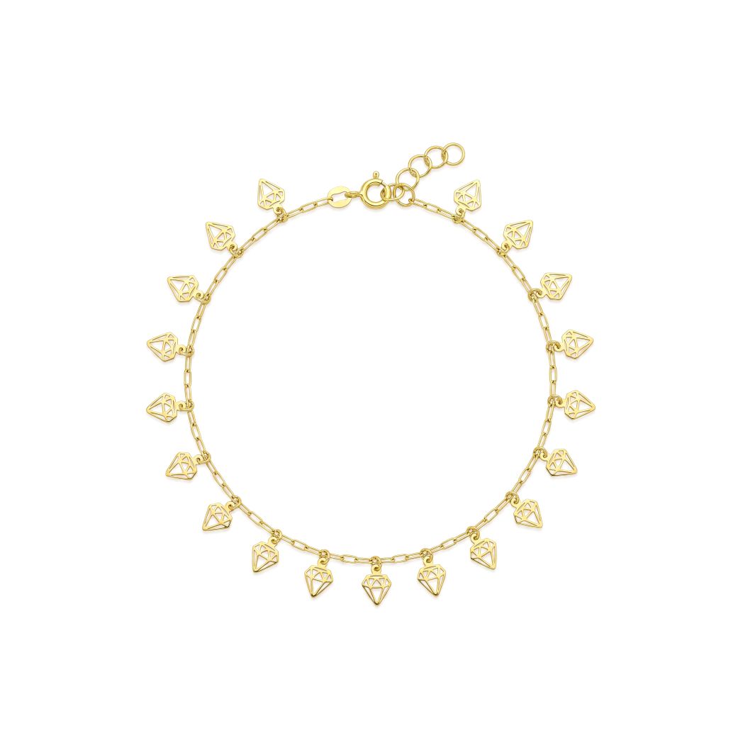 18K Gold Chain Anklet with Openwork Charms