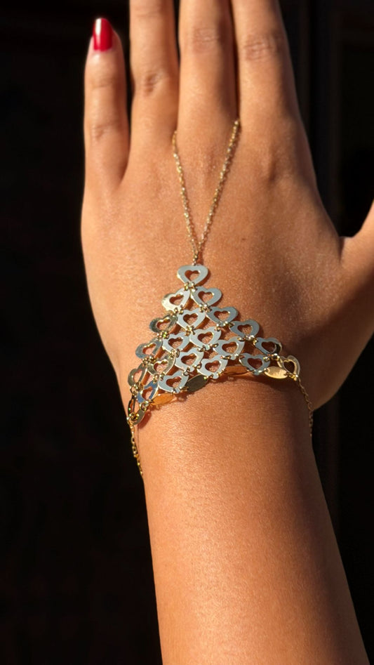 18K Gold Multi-Heart Hand Chain