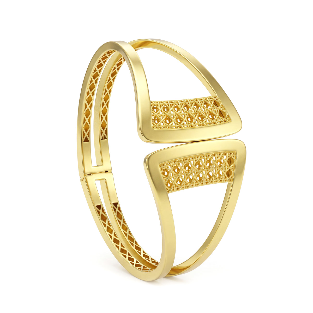 18K Gold Lattice Cutout Cuff Bangle