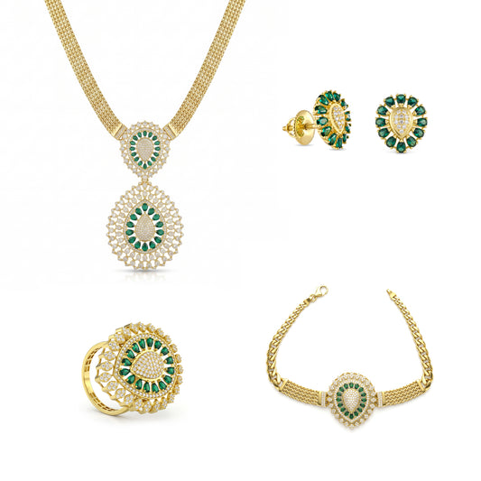 18K Gold Emerald & Zircon Grand Statement Set