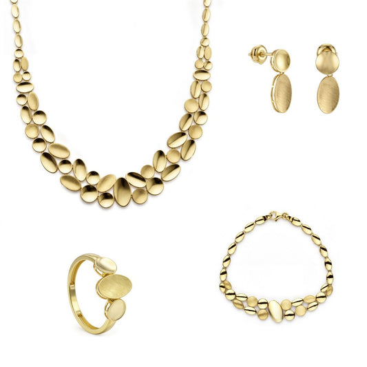 18K Elegant Brushed Gold Oval Link Jewelry Set