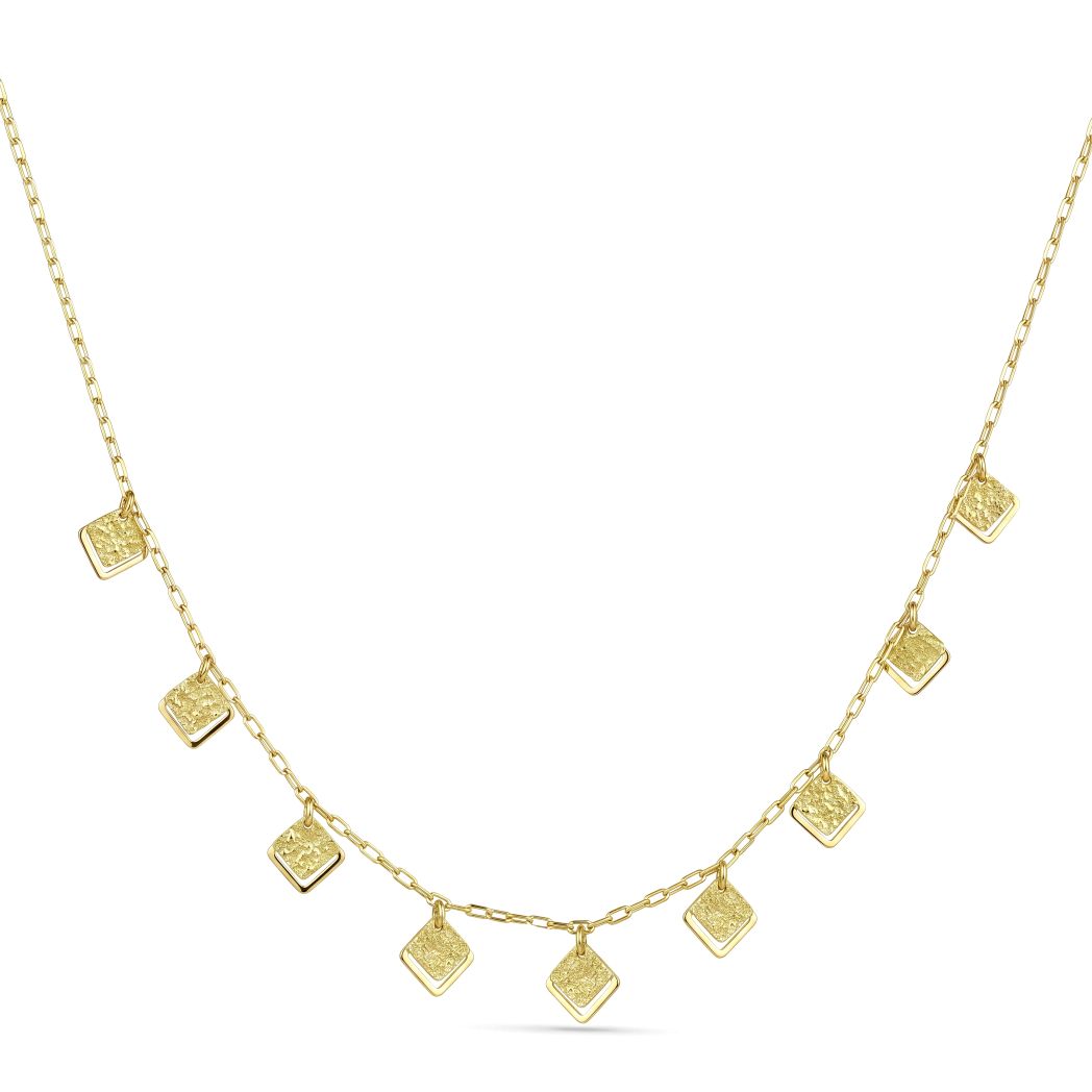18K Gold Textured Square Charm Necklace