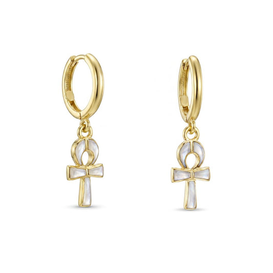 18K Gold Mother of Ankh Dangle Earrings