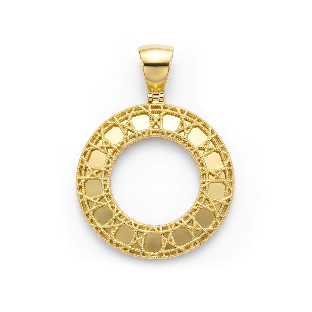 18K Gold Geometric Cutout Round Pendant