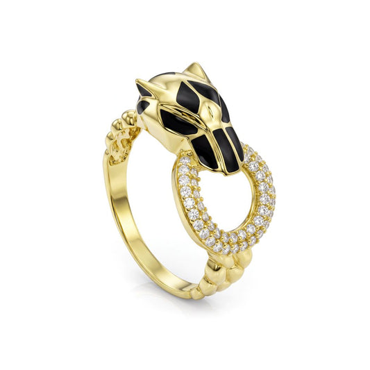18K Gold Panther Ring with Black Enamel