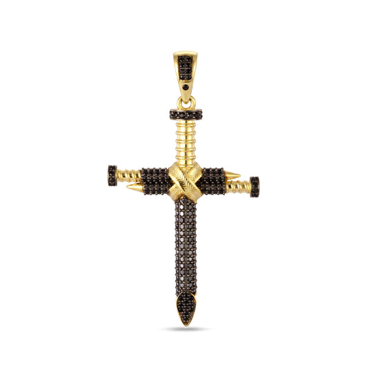 18K Gold Sword & Nail Cross Pendant